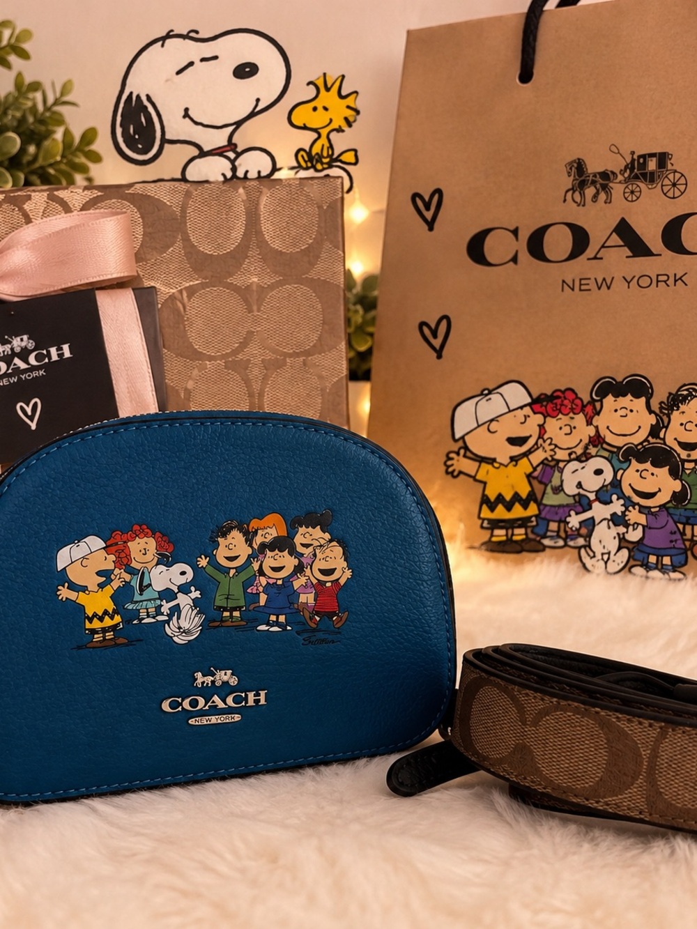 Coach Blue Leather Kids Peanuts Character Crossbody